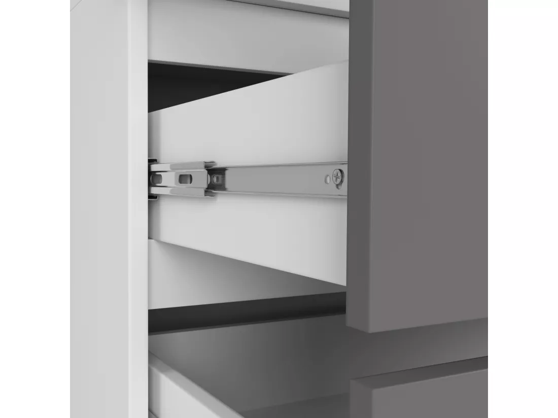 Armoire AKORD S90 avec miroir Blanche 90 cm 2 portes 2 tiroirs façade Gris Graphite 4 étagères 90x51x180 cm