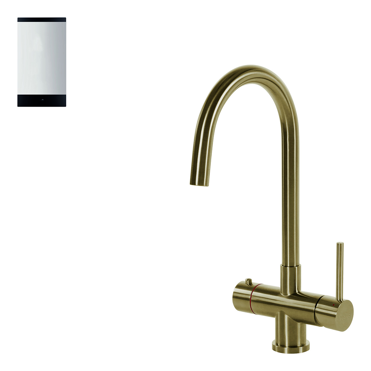 Selsiuz Inox kokend water kraan met single boiler en C-uitloopkraan gold