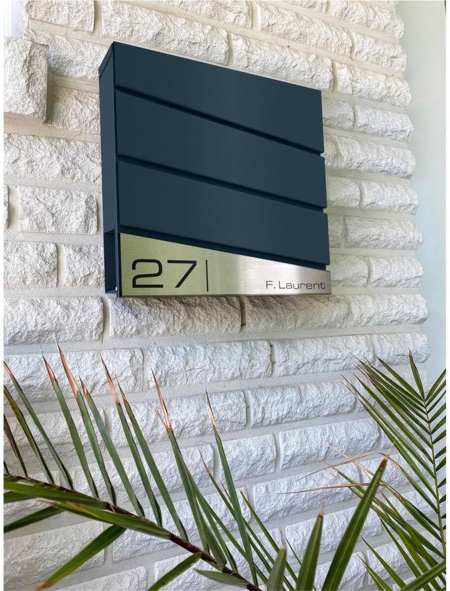 Metzler Briefkasten in Anthrazit RAL 7016 Neumann - Wandbriefkasten inkl. Zeitungsfach - Namensschild aus V2A Edelstahl - Postkasten, Größe: 37 x 37 x 10,5 cm