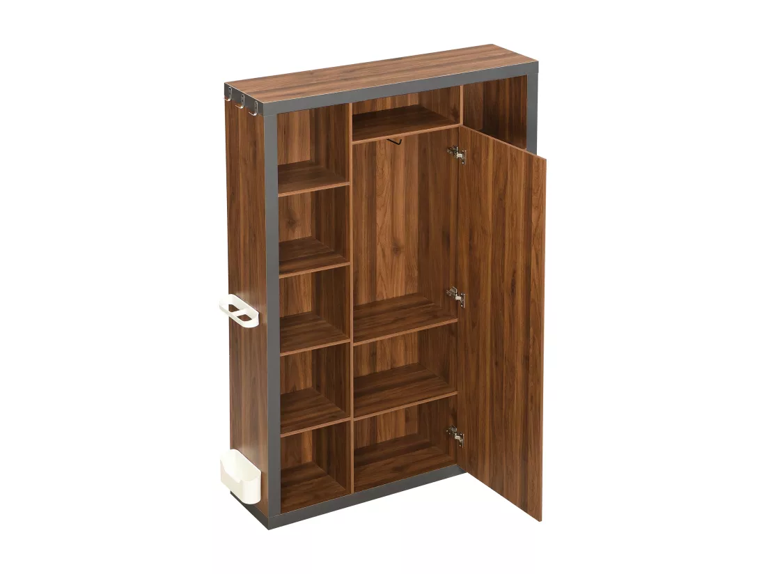 Vestiaire multifonctionnelle - avec miroir + crochets + 11 comaprtiments ouverts - Naturel