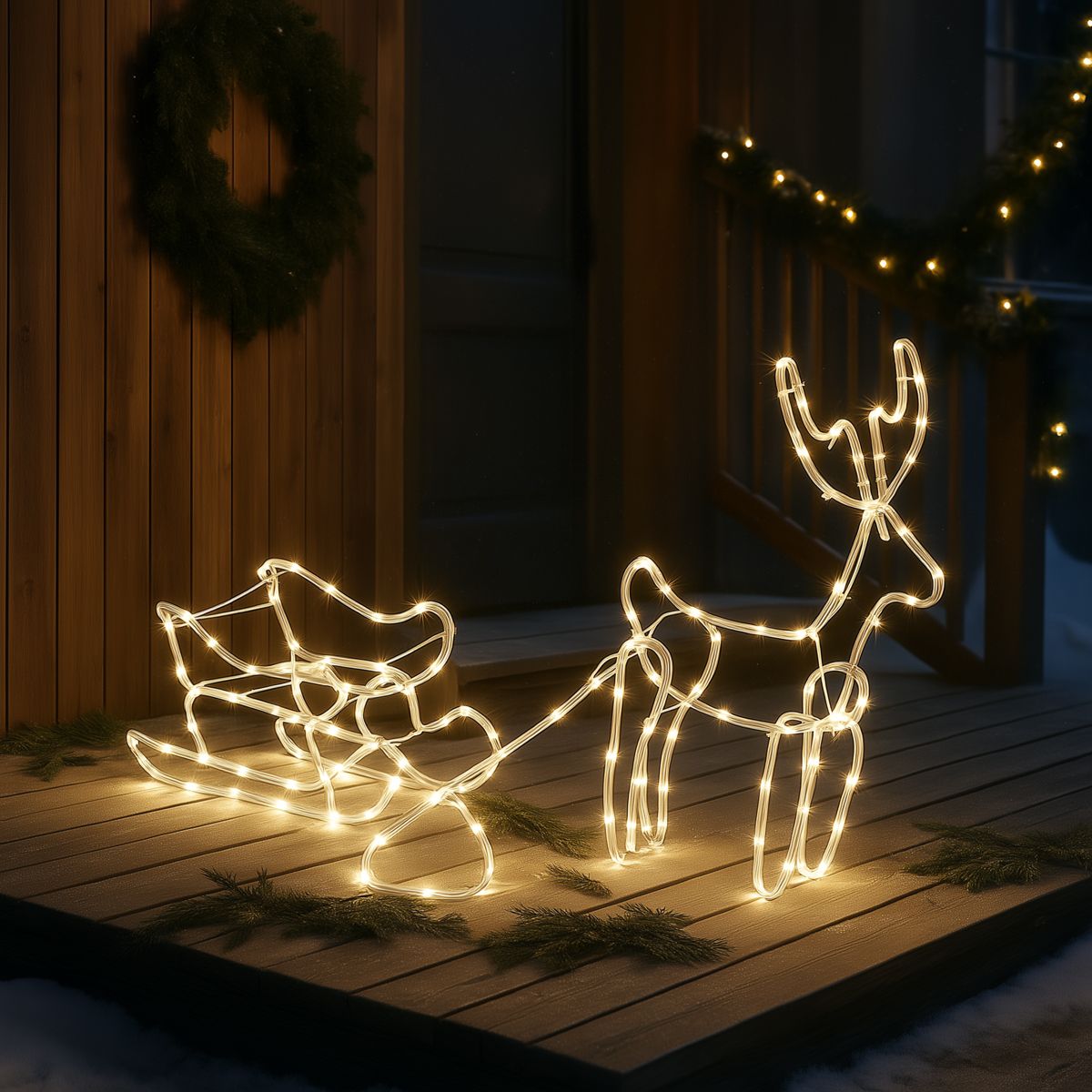 Kerst vloerlamp rendier met slee 116cm incl. LED met timer IP44 - Sori