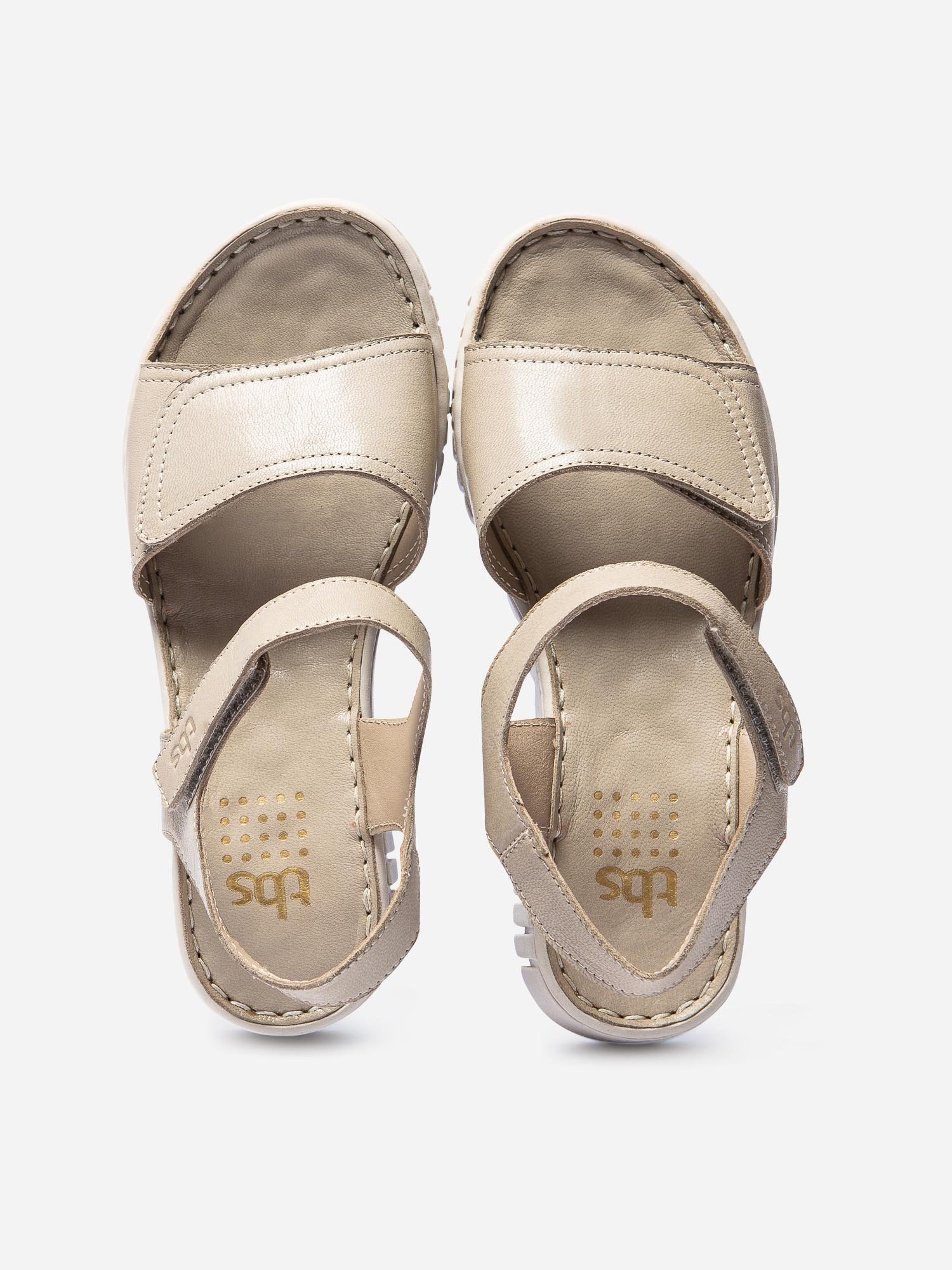 Sandales Femme Compensées à  Scratch Cuir Beige