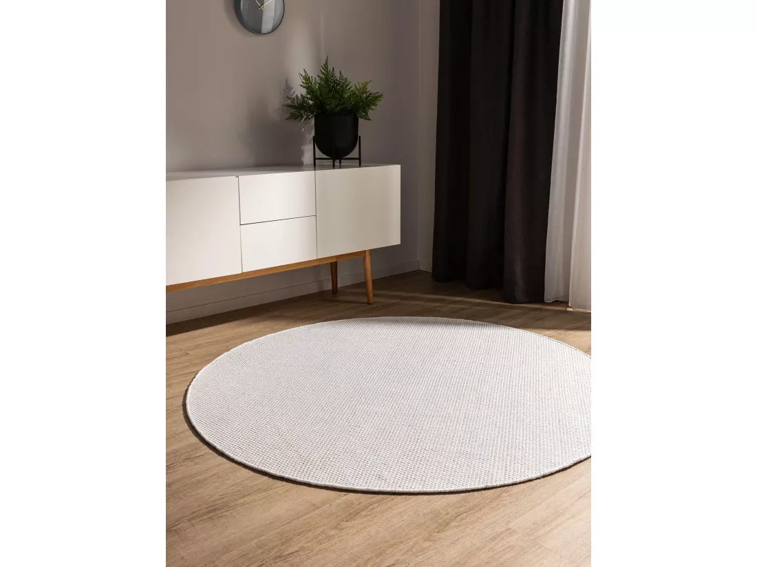 Tapis en coton tissé main Ron Blanc ø 200 cm rond