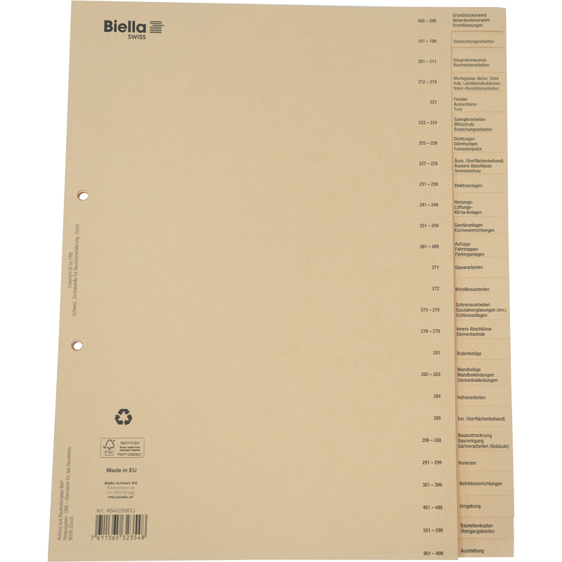 Biella Bauabrechnungs-Register, deutsch, A4, Bauabrechnung