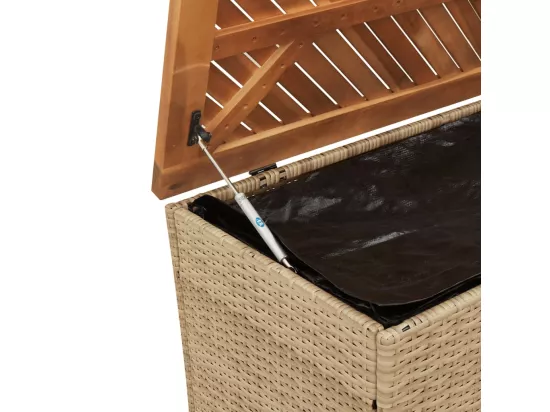 Boîte de rangement de jardin beige résine tressée bois d'acacia