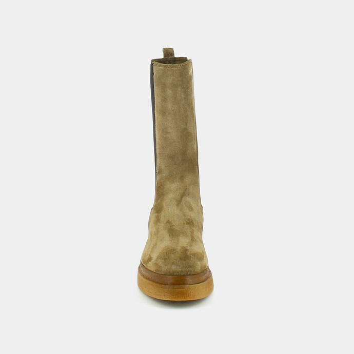 Bottines à semelles épaisses et élastiques  en croute taupe