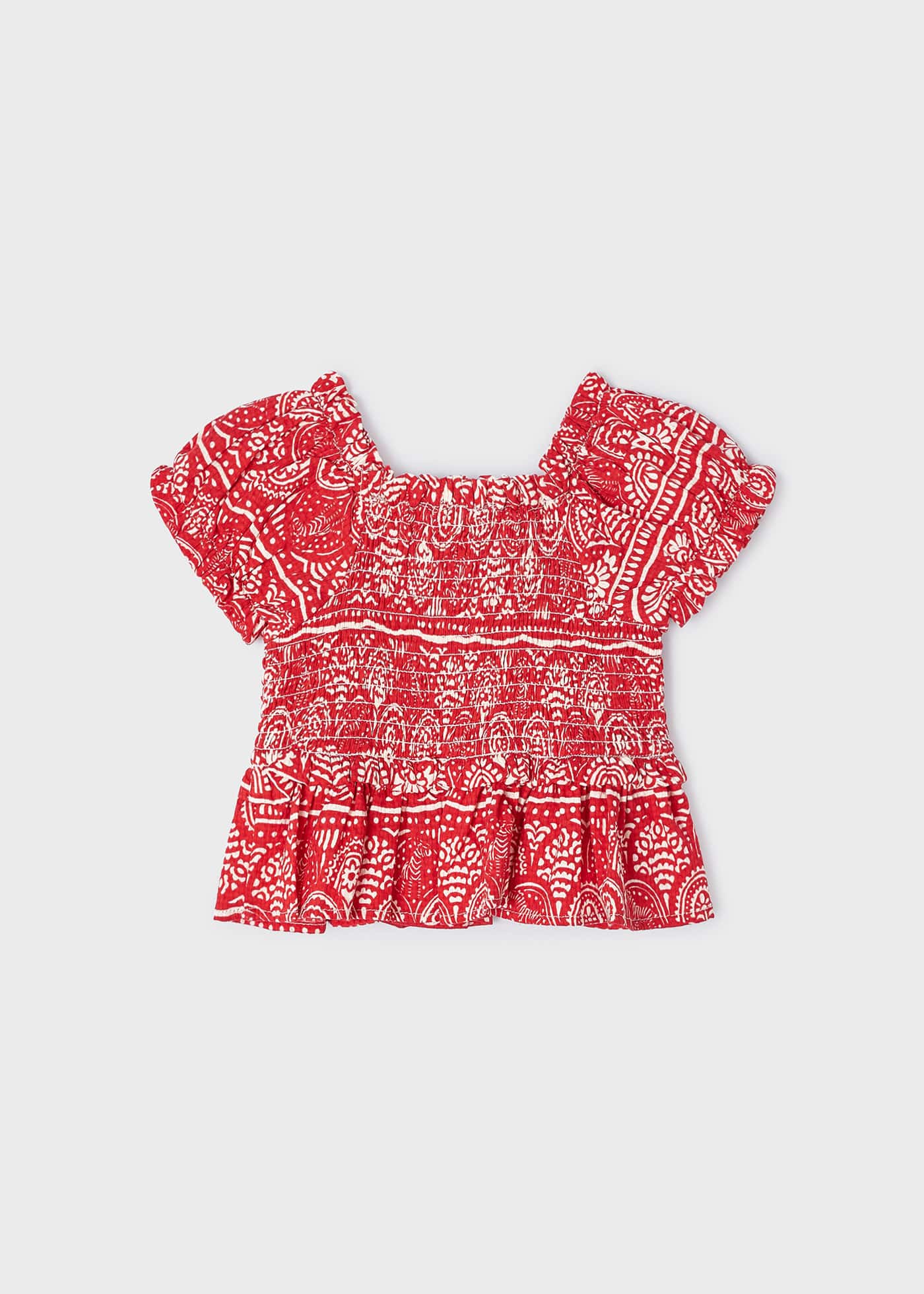 Blusa feminina com estampa smocking, cor tinta.