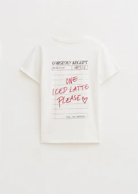 T-shirt met print coffee ticket wit (WIT)