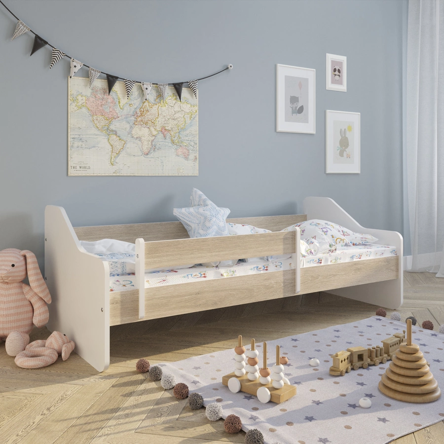 Kids Collective Kinderbett 80x160 | 80x180 cm mit Rausfallschutz & Lattenrost natur mit Matratze