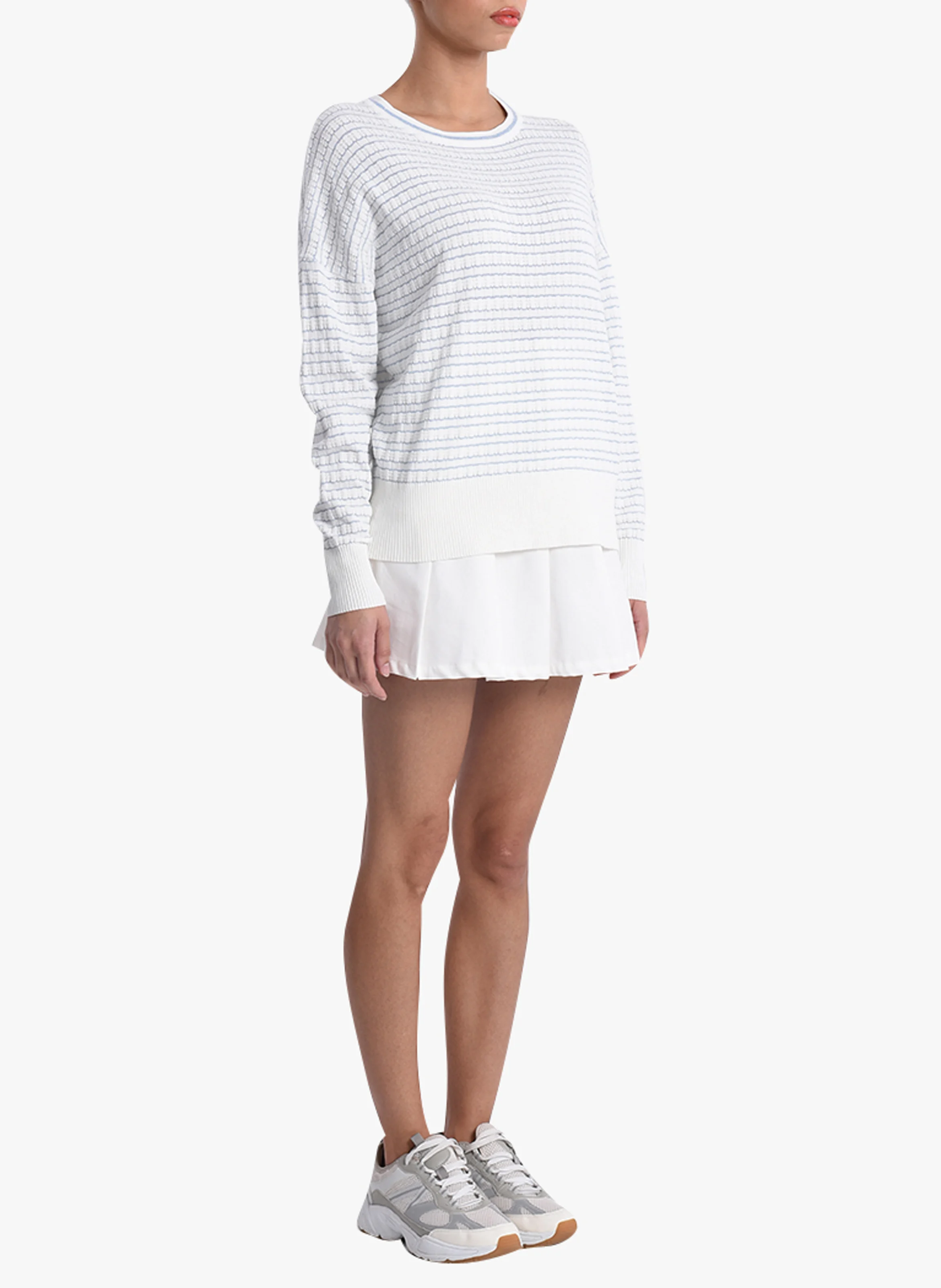 Pull rayé en maille fine| Beige