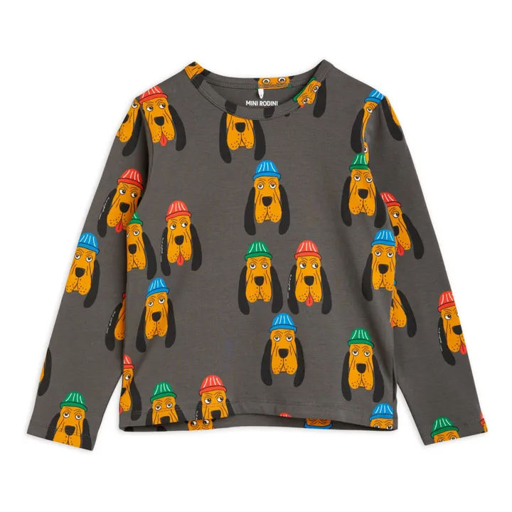 Mini Rodini T-Shirt Coton Bio Chiens | Gris anthracite