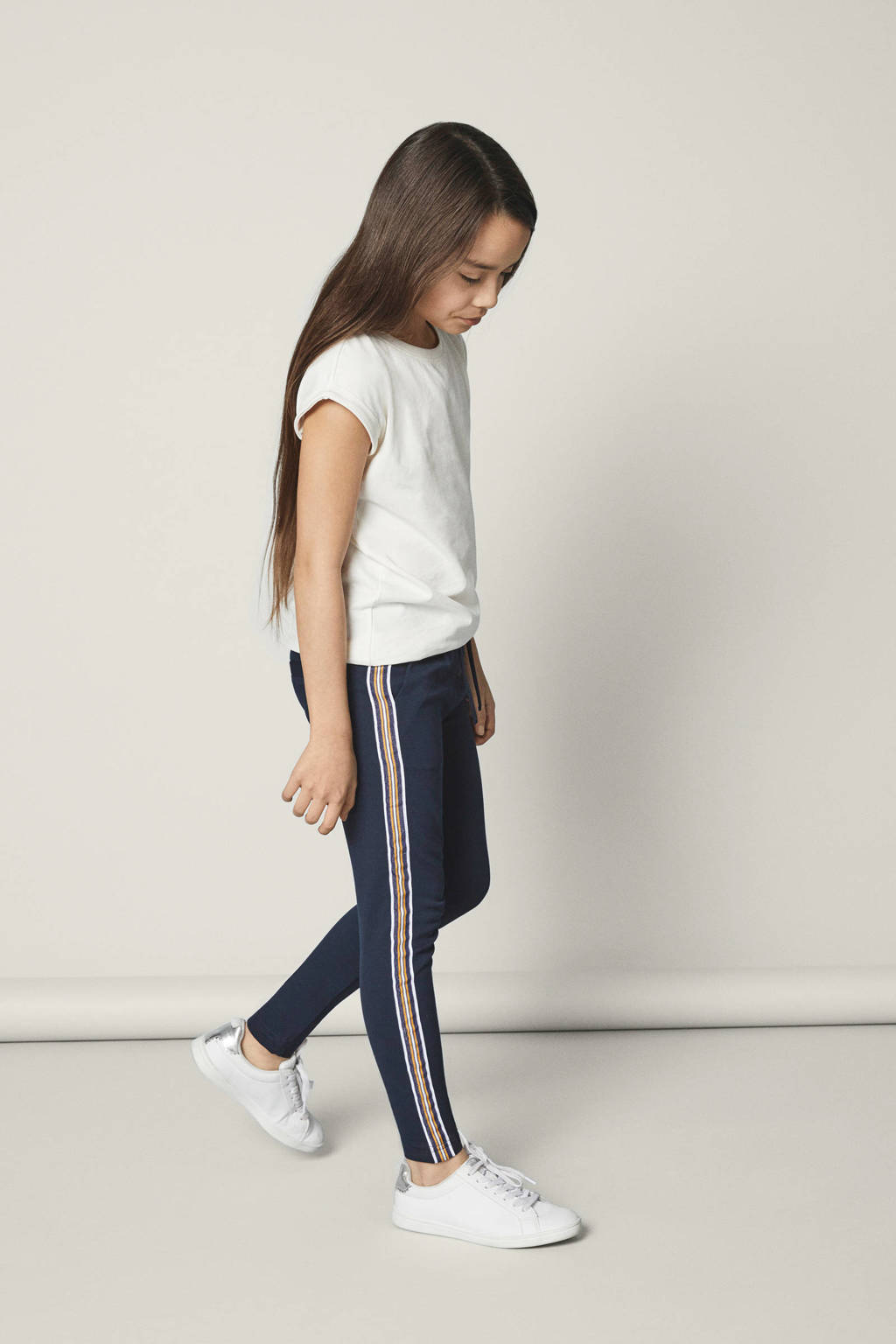 NAME IT slim fit broek met zijstreep zwart/wit/rood