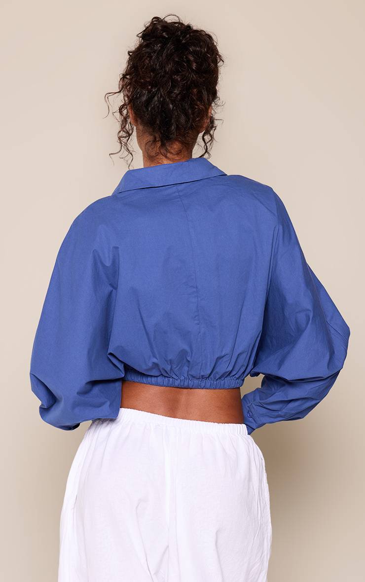 Bleu Chemise Courte À Ourlet Froncé Avec Détail À Nouer