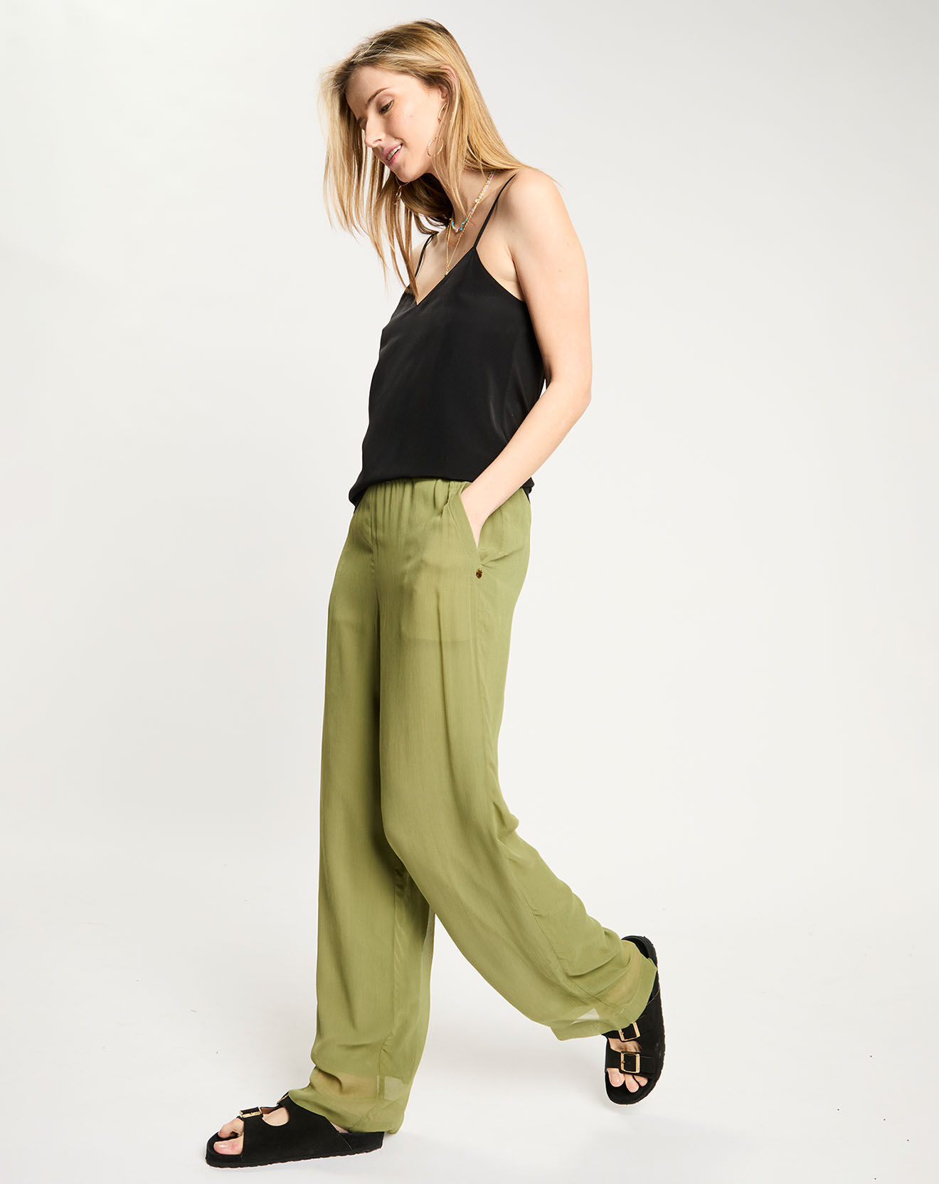 Scotch & Soda Pantalon large & fluide vert moyen