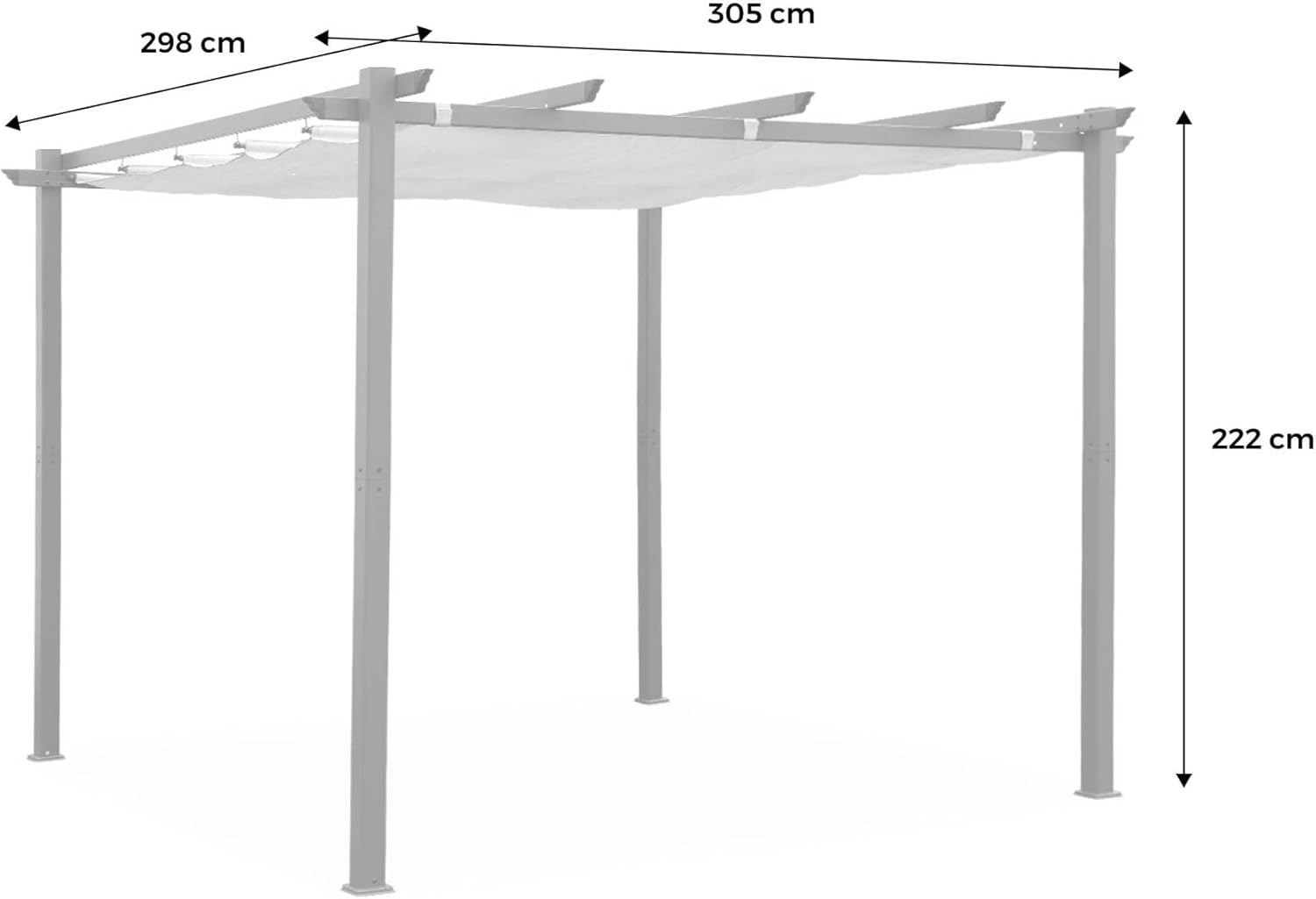 Alice's Garden - Pergola aus Aluminium - 3 x 3 m - Grauer Stoff - Ideale Laube für Ihre Terrasse, einziehbares Dach, Schiebetuch, Aluminiumstruktur - Isla
