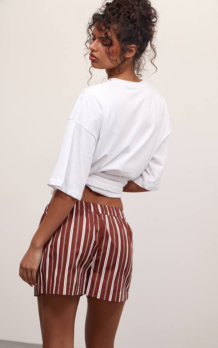 Chocolat Short Ample Rayé En Coton Avec Cordon De Serrage