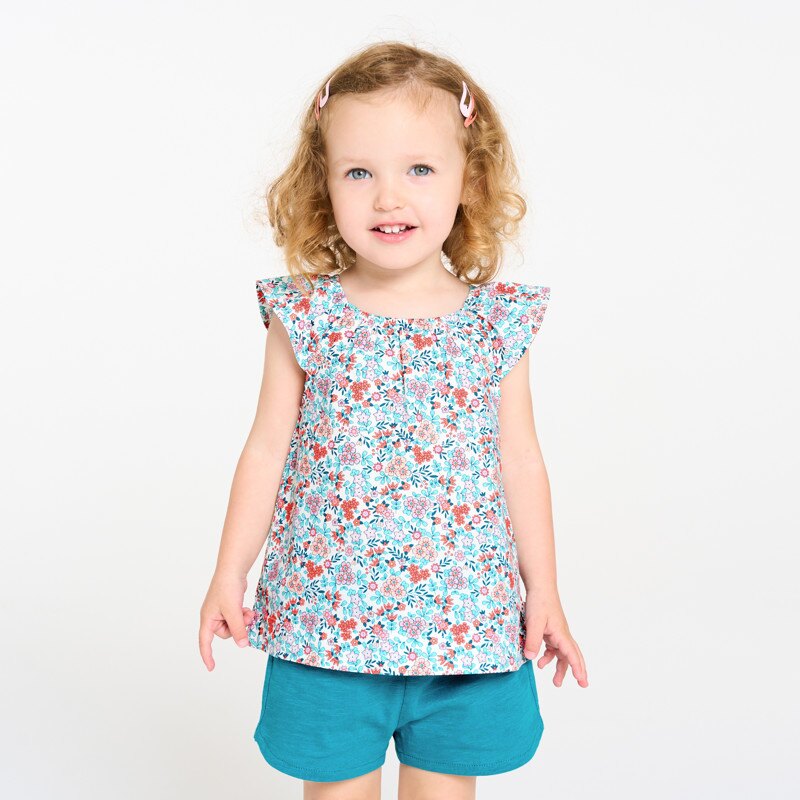 Blouse fleurie et short bleu bébé fille Gris ou noir