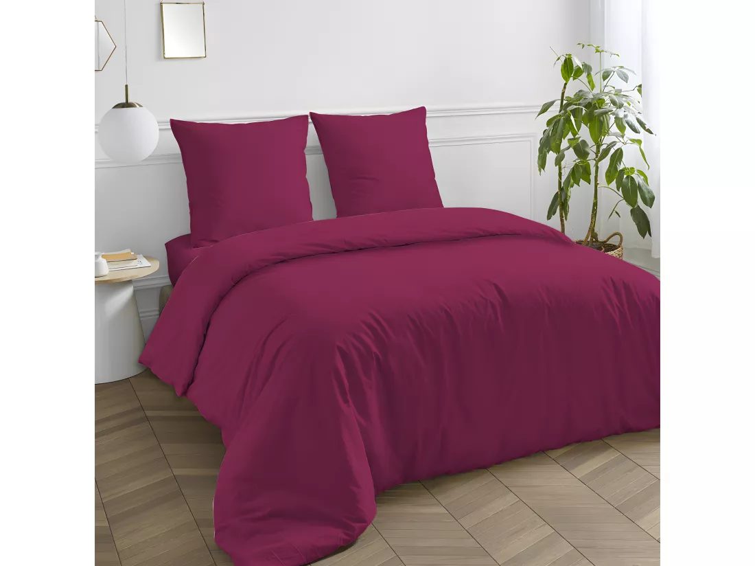 Drap housse en coton 57 fils uni bonnet 25cm magenta 140x190cm