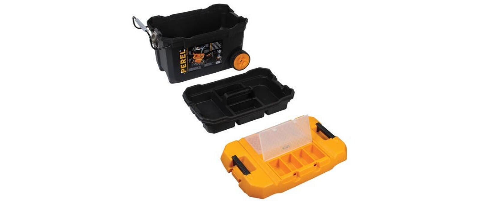 Werkzeugbox mit Rollen<br>Mit Teleskophandgriff und Gummirollen