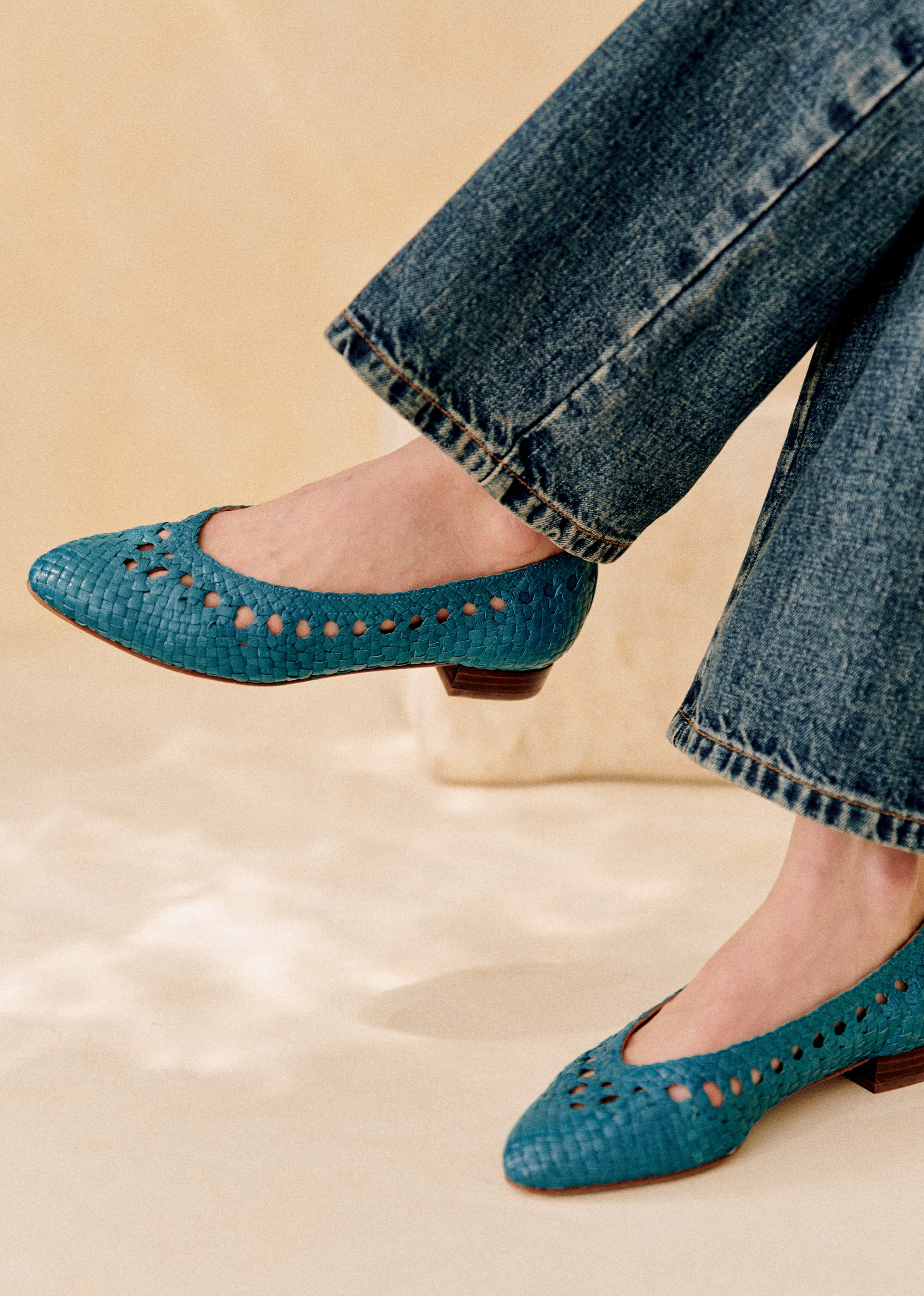 Ballerines Low Anya - Bleu turquoise lisse tressé - SOULIERS/SOULIERS Babies 5906248