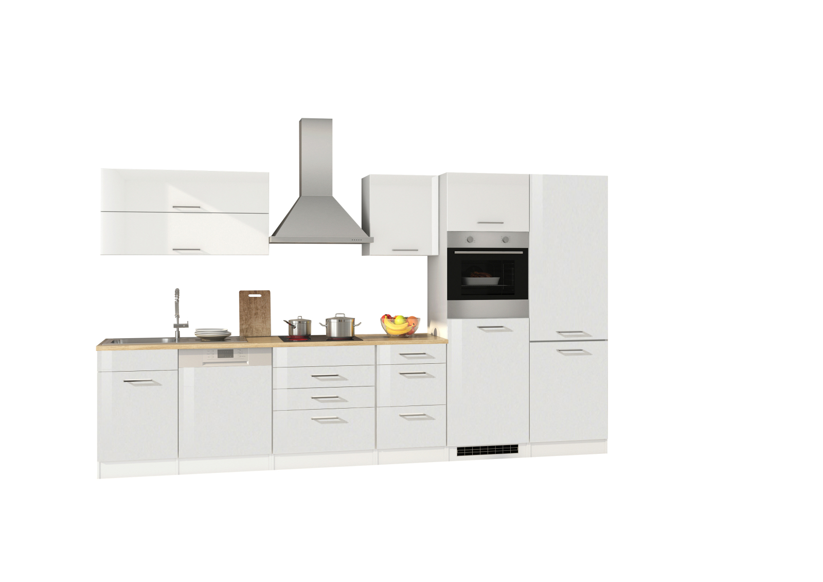 Küchenblock ROM - weiß Hochglanz - mit E-Geräten - 360 cm
