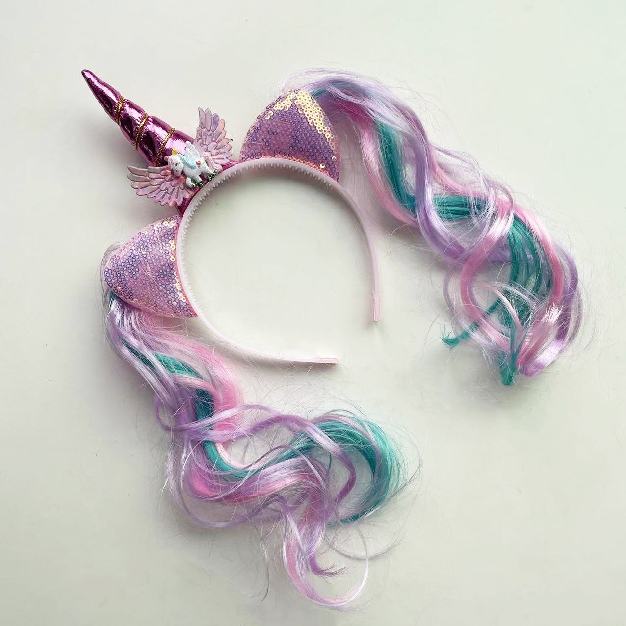 Kinder Einhorn Haarreif Fasnachts Kostüm Zubehör Motto Party Accessoire Halloween Foto Requisite mit Kunsthaar - Pink
