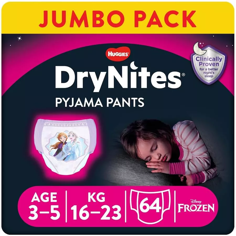 Huggies DryNites Pyjama Pants Einweg Mädchen in  Design 3-5 Jahre Jumbopack 4 x 16