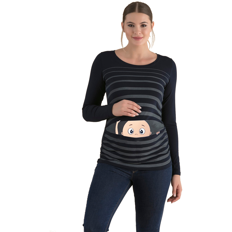 M.M.C. Umstandslangarmshirt Guck Guck mit Motiv Schwarz