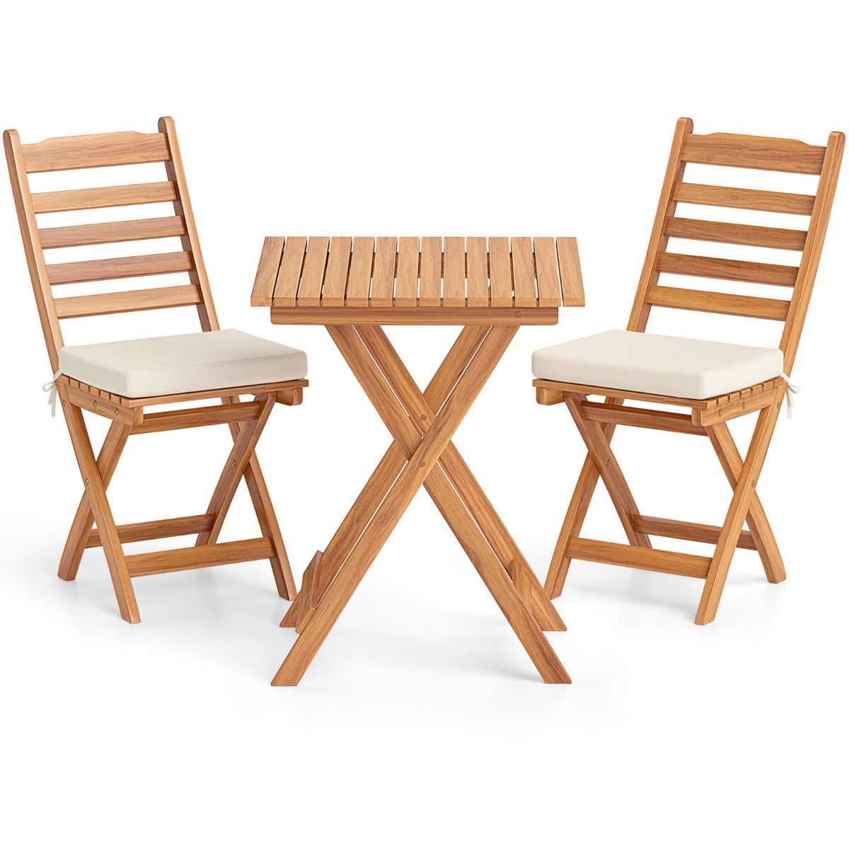 Ensemble Bistrot d'Extérieur en Bois d'Acacia Ensemble de Chaises Pliantes et Table Coussins de Siège Sans Accoudoirs à Dossier Haut Blanc - Lidl-Manfred