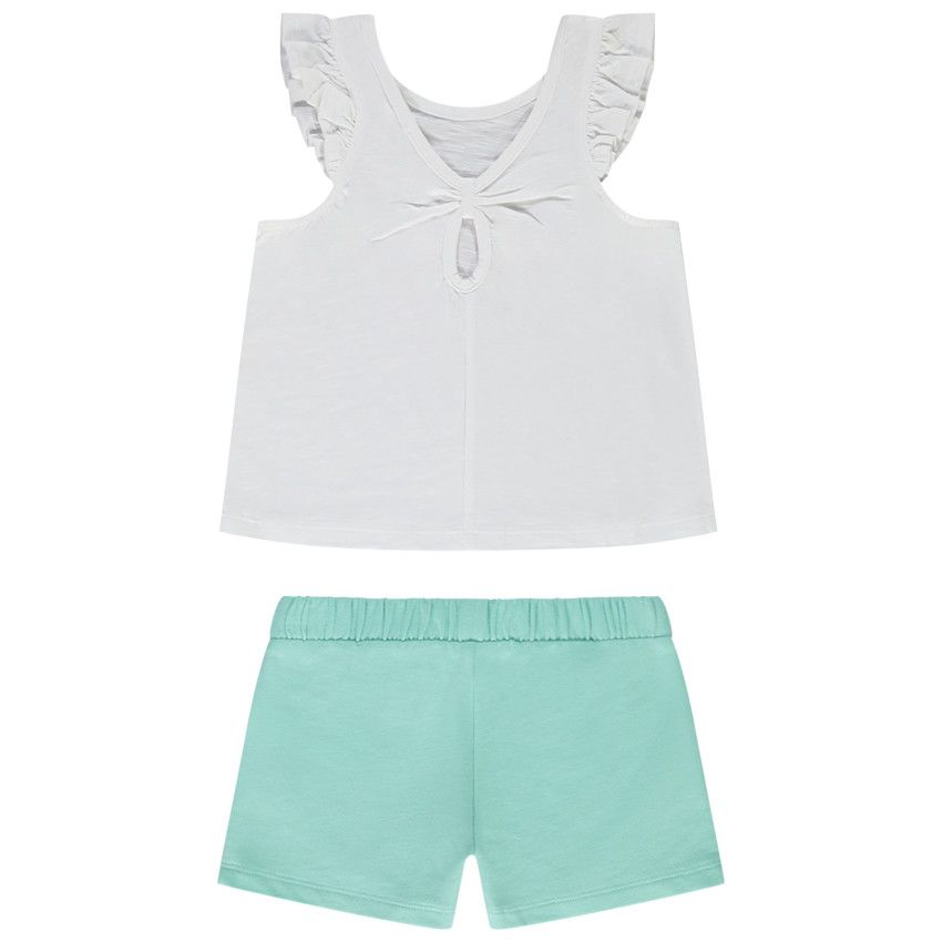 Ensemble 2 pièces débardeur print fleurs + short uni pour fille - Blanc