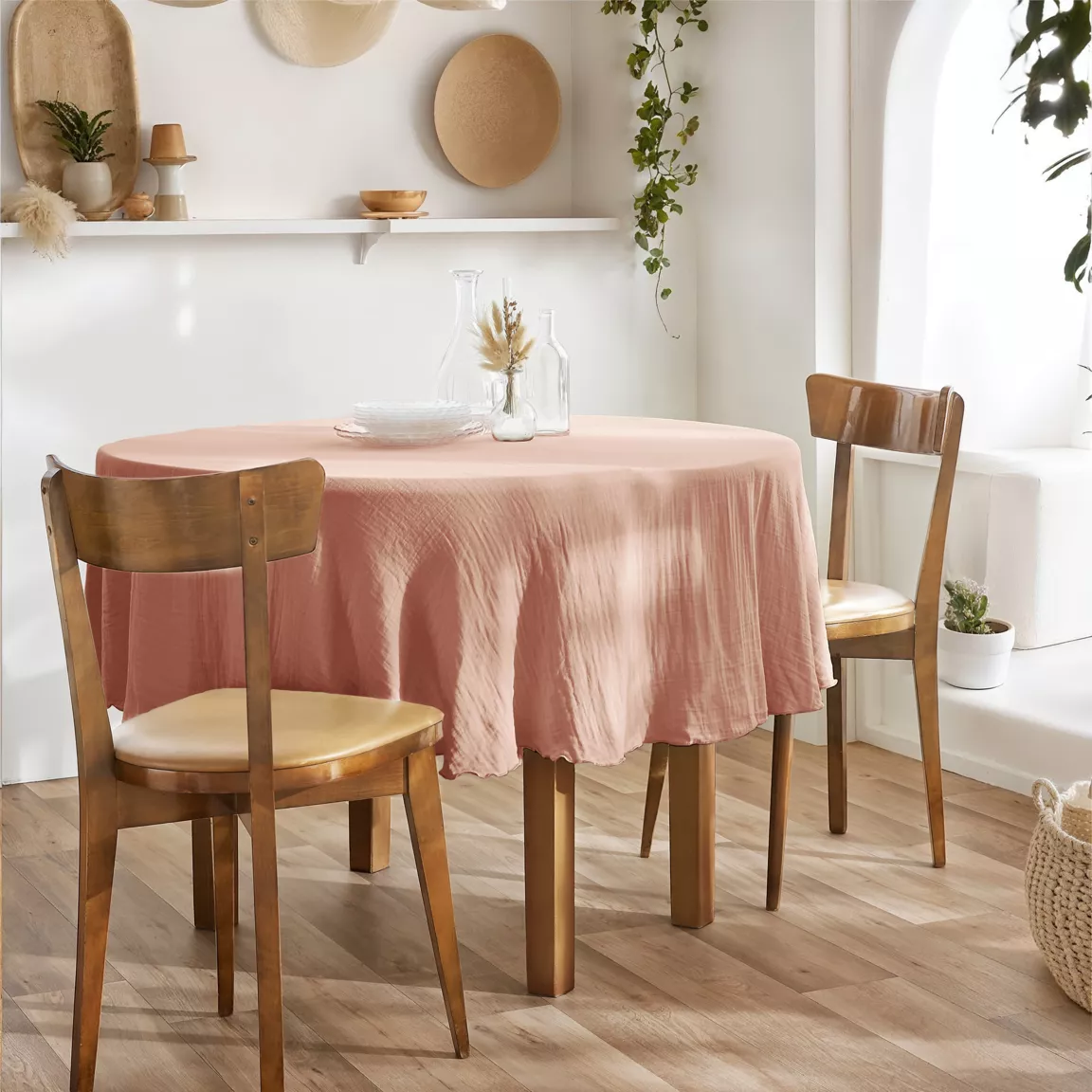 Nappe ronde gaze de coton (180 cm) Gaïa Rose pêche