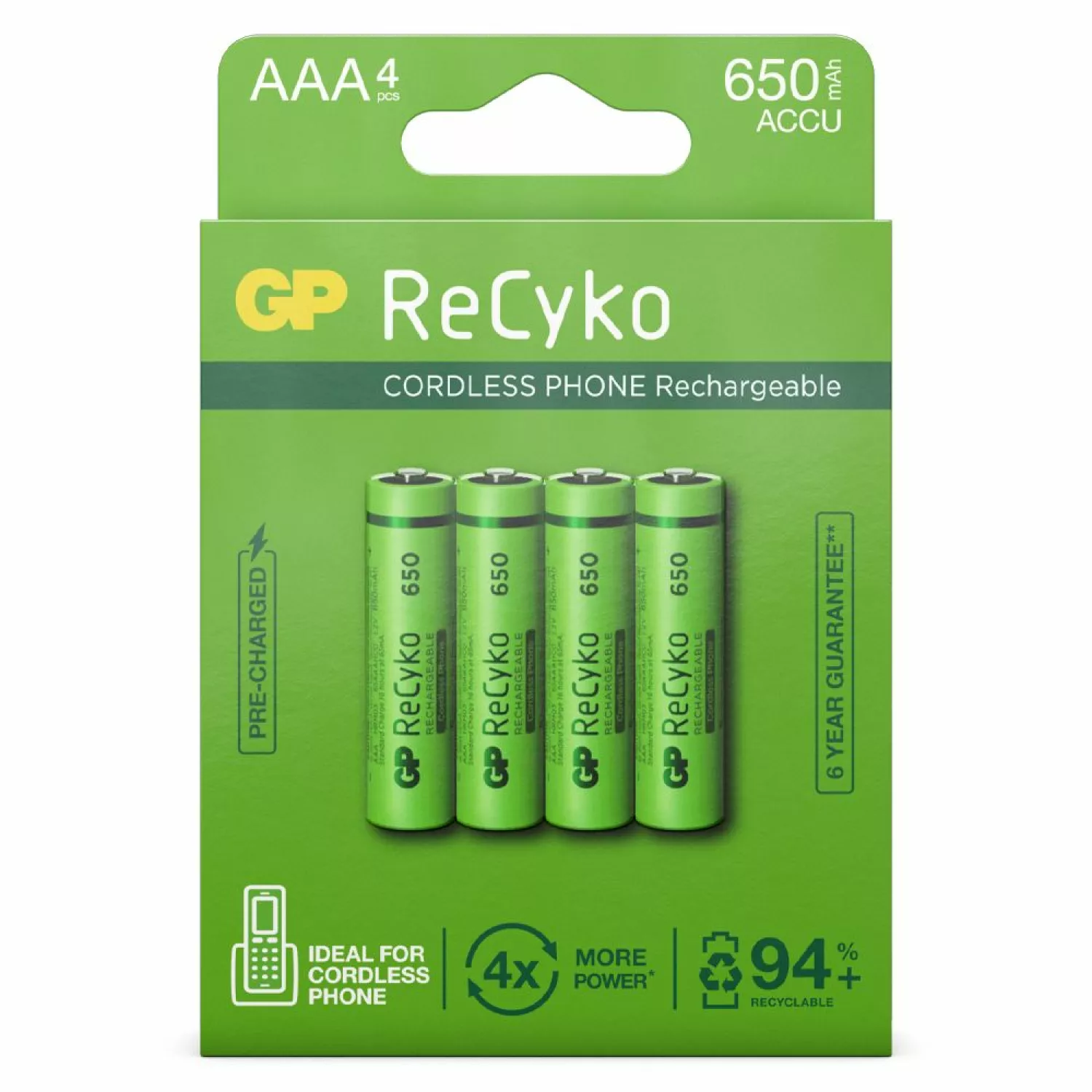 GP NiMH 650 mAh ReCyko Oplaadbaar batterij 1,2V (4st) - AAA - GPRCK65AAA570C4