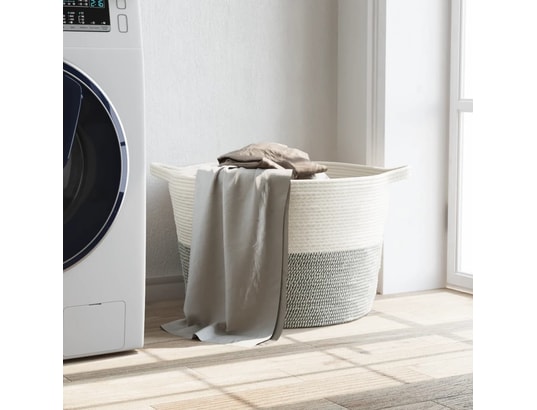 VIDAXL - Panier à linge gris et blanc ø60x36 cm coton