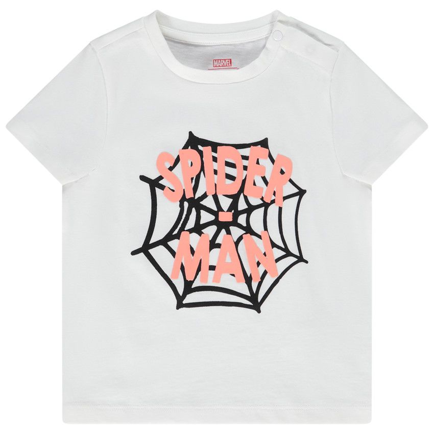 T-shirt manches courtes en jersey puff print Spiderman pour bébé garçon - Blanc