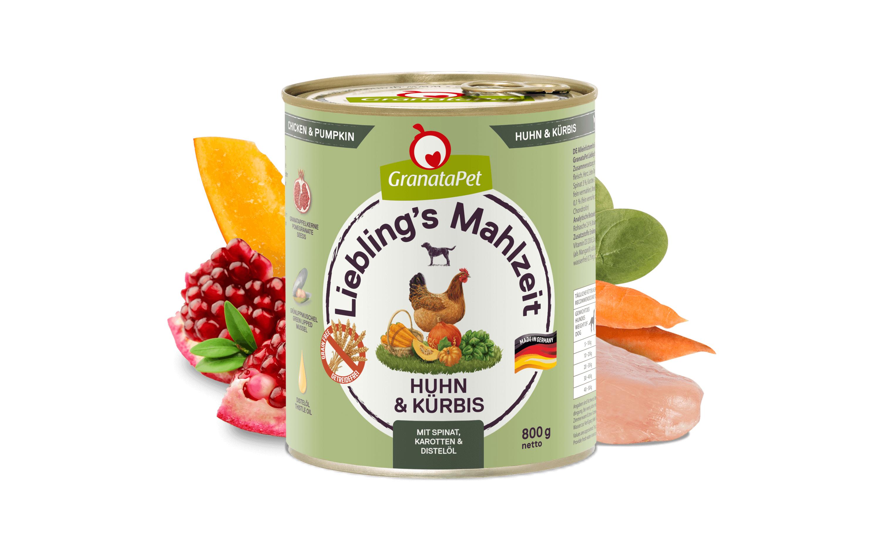 Nassfutter Liebling's Mahlzeit Huhn & Kürbis 800 gAlleinfuttermittel für ausgewachsene Hunde