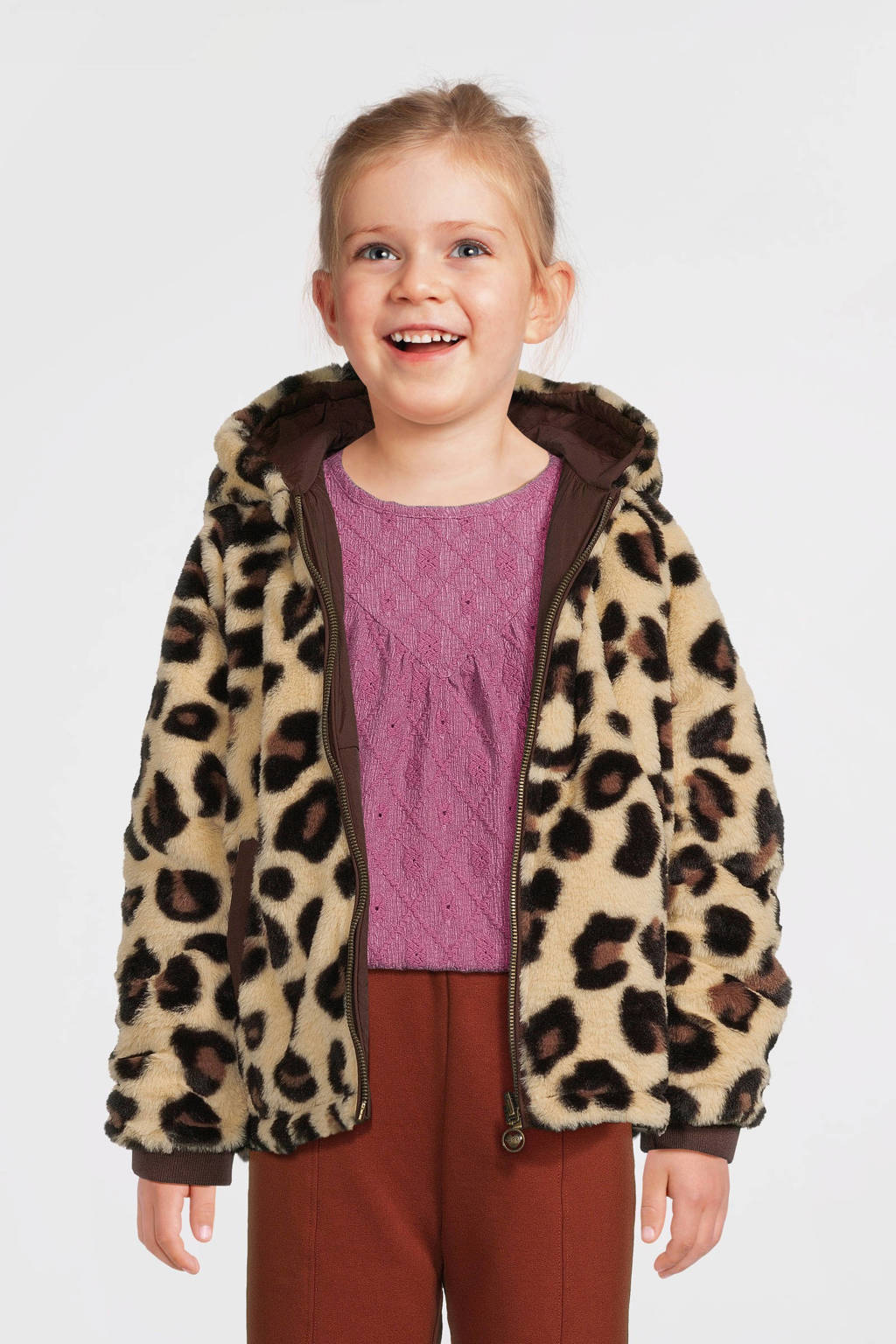 LOOXS reversibe winterjas met panterprint bruin/beige