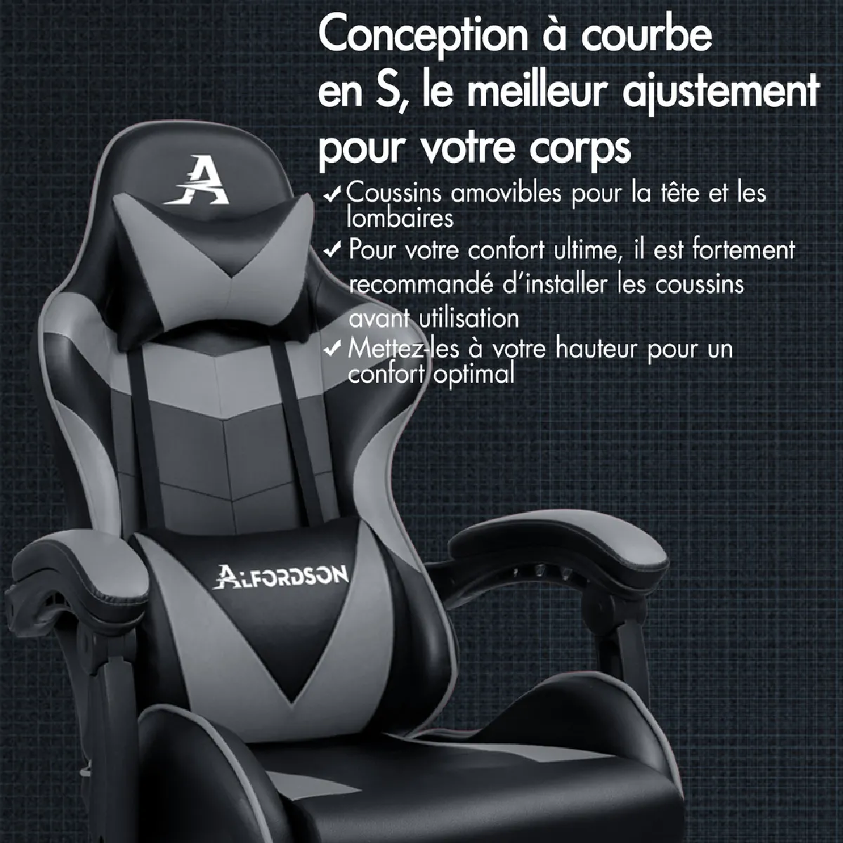 ALFORDSON Siège de Bureau Gris et Noir