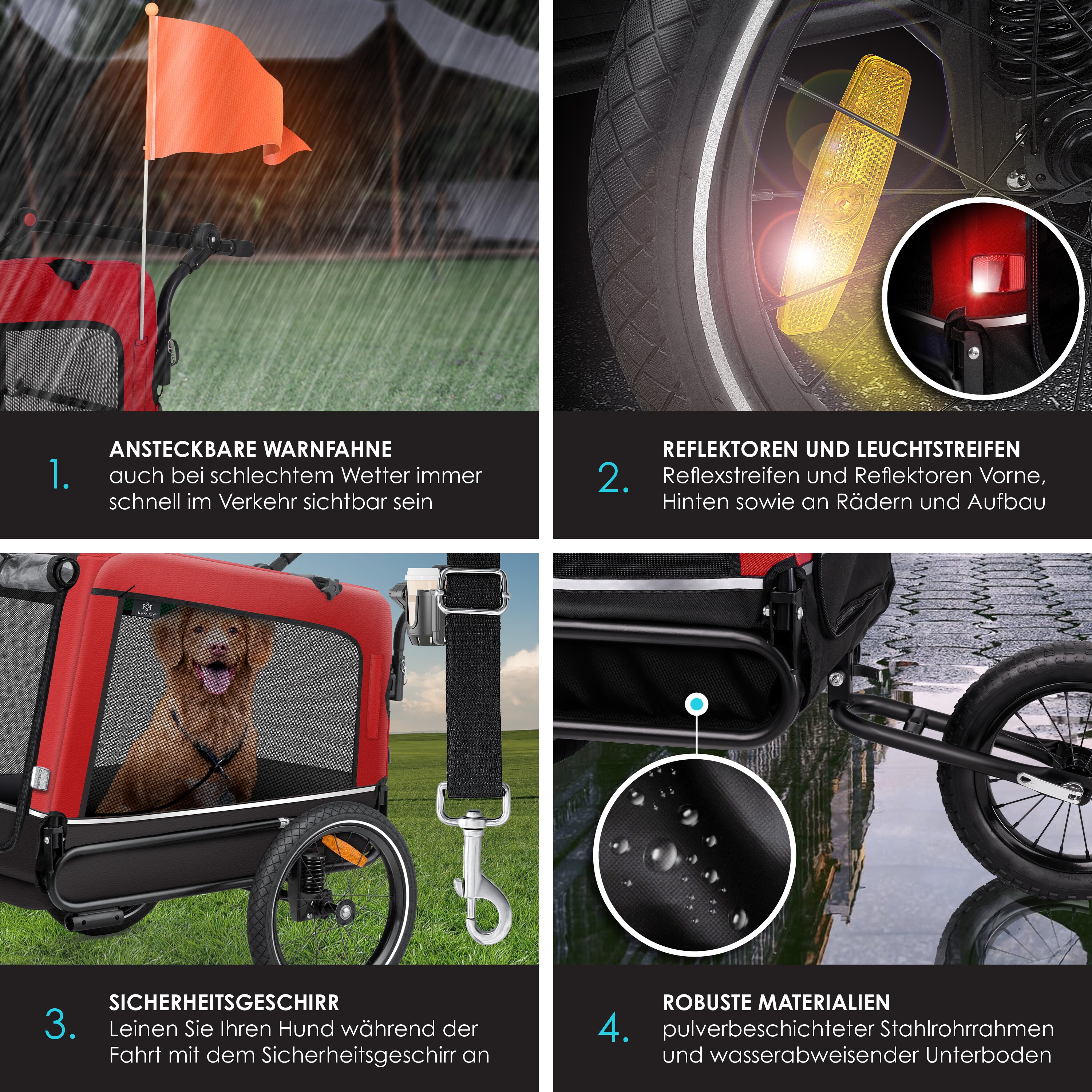 KESSER® Hundeanhänger Boxer 3-in-1 Hundebuggy & Jogger Fahrradanhänger groß ca. 240 Liter Volumen, gefedert, Material: 600D Oxford Canvas, SmartSpace Concept, maximale Belastbarkeit: 40 kg