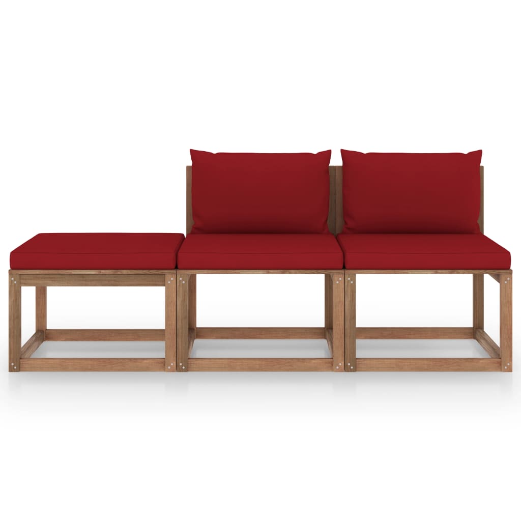 Salon de jardin palette meuble d'extérieur ensemble de mobilier 3 pièces et coussins bois de pin imprégné