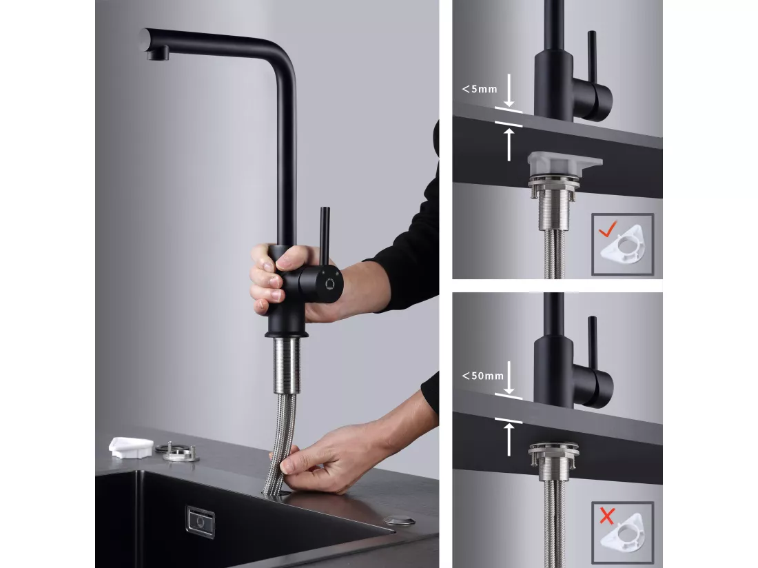 Cecipa max Mitigeur de cuisine, Robinetterie Noir en Acier Inox, Robinet de cuisine rotatif à 360 ° + Distributeur de Savon de Cuisine Noir
