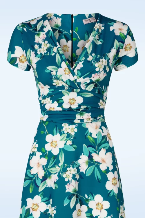 Vintage Chic for Topvintage Rinda bloemen maxi jurk in blauw
