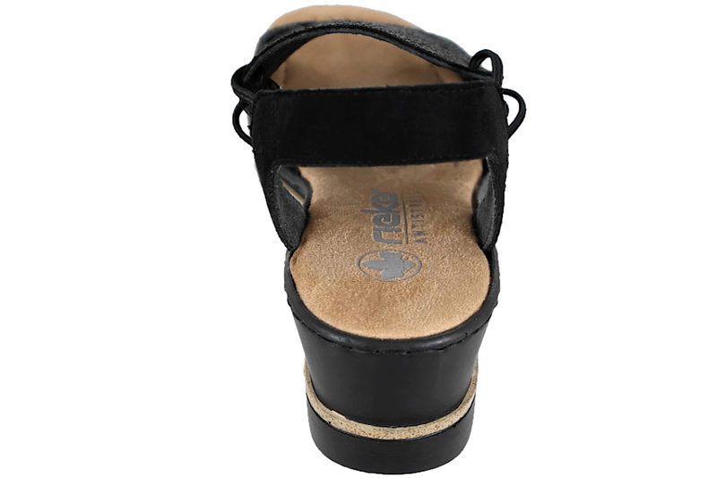 RIEKER SANDAL I SORT TEKSTIL MED NITTER