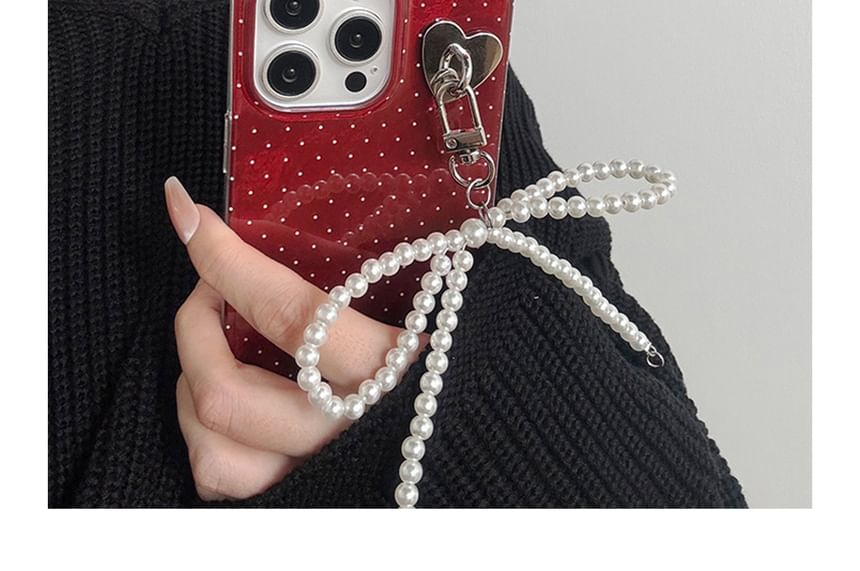 Voor het geval dat - Polka Dot telefoonhoesje / Kunstparel strik / Set - iPhone 16 Pro Max / 16 Pro / 16 Plus / 16 / 15 Pro Max / 15 Pro / 15 Plus / 15 / 14 Pro Max / 14 Pro / 14 Plus / 14 / 13 Pro Max / 13 Pro / 13 / 13 Mini