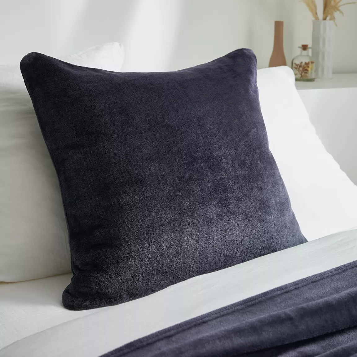 Housse de coussin carrée flanelle (60 x 60 cm) Didou Gris anthracite
