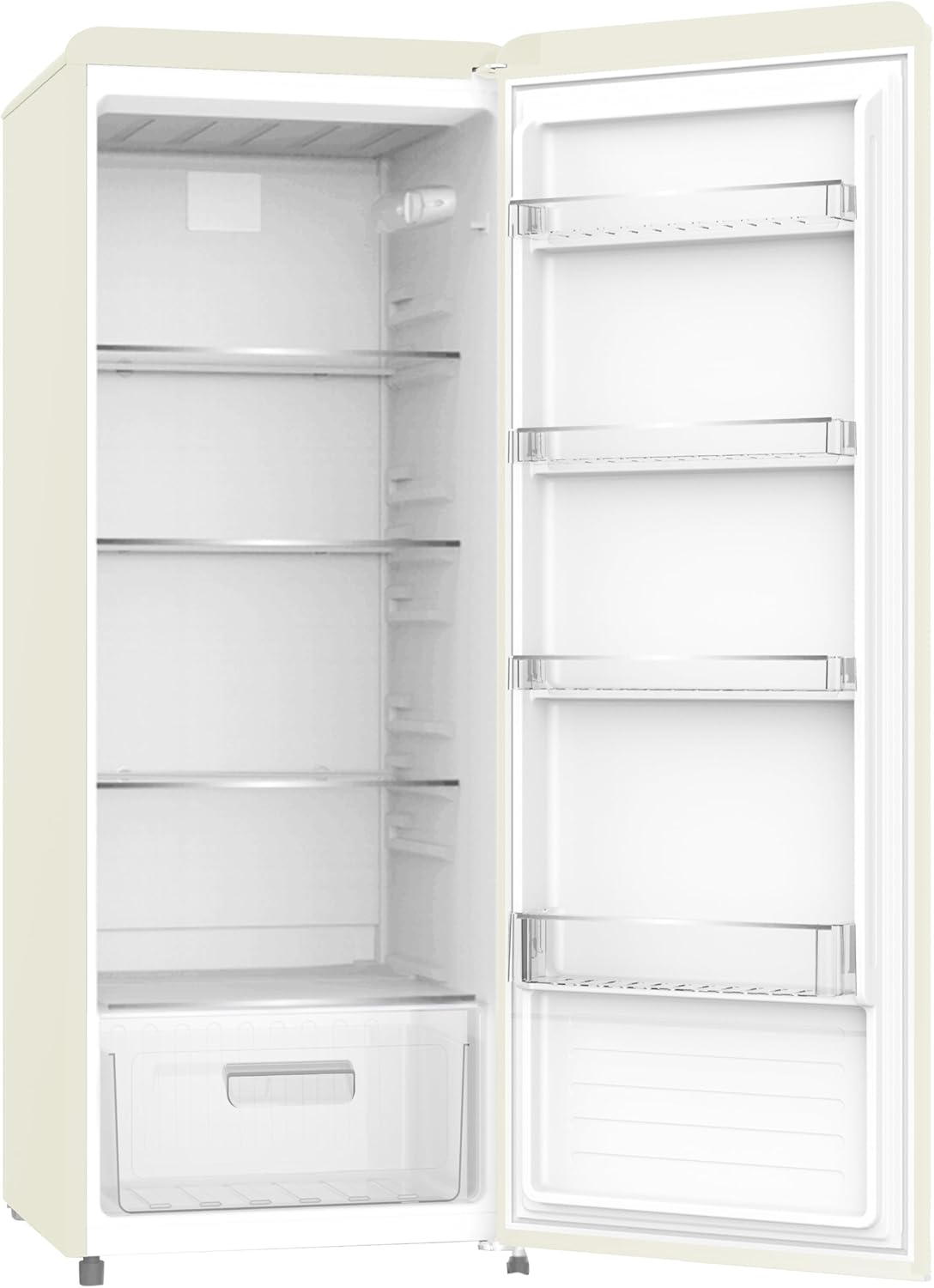 RKS245 Vollraum-Kühlschrank 145,6 cm – Retro Design – 238 L – LED-Beleuchtung – Höhenverst. Füße – 40 dB – Freistehend – Vintage Look - Getränkekühlschrank, Standardkühlschrank (Cremefarben)
