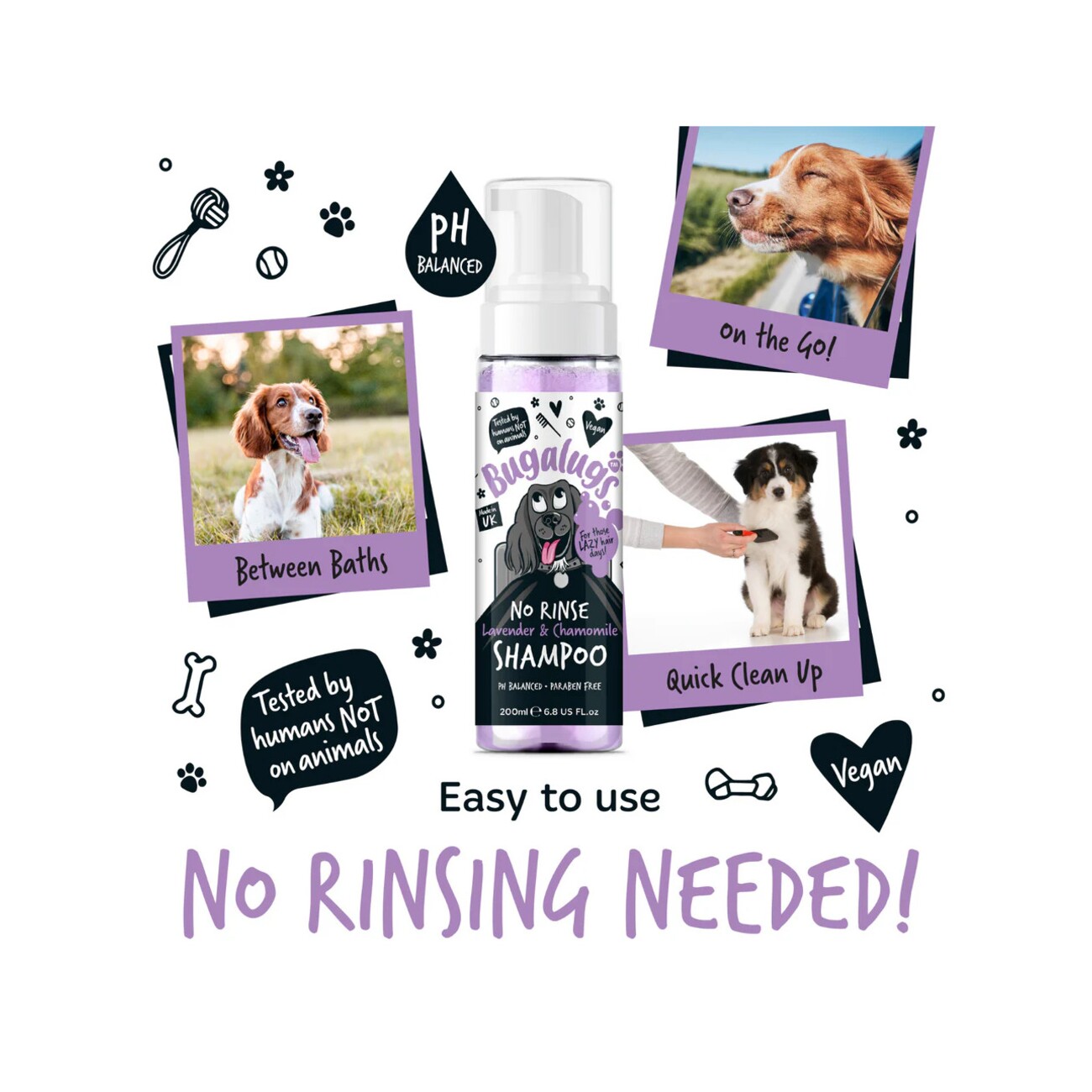 Bugalugs Lavendeltraum – No-Rinse Katzenshampoo mit Lavendel & Kamille