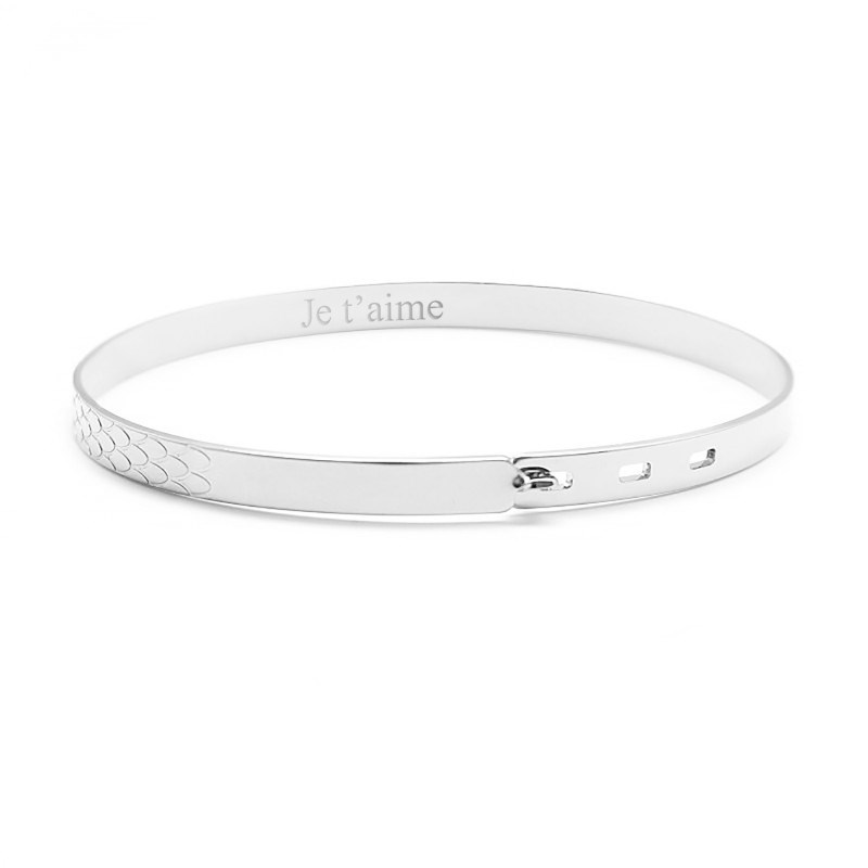 Jonc ruban écailles argent 925 femme - gravure JE T'AIME