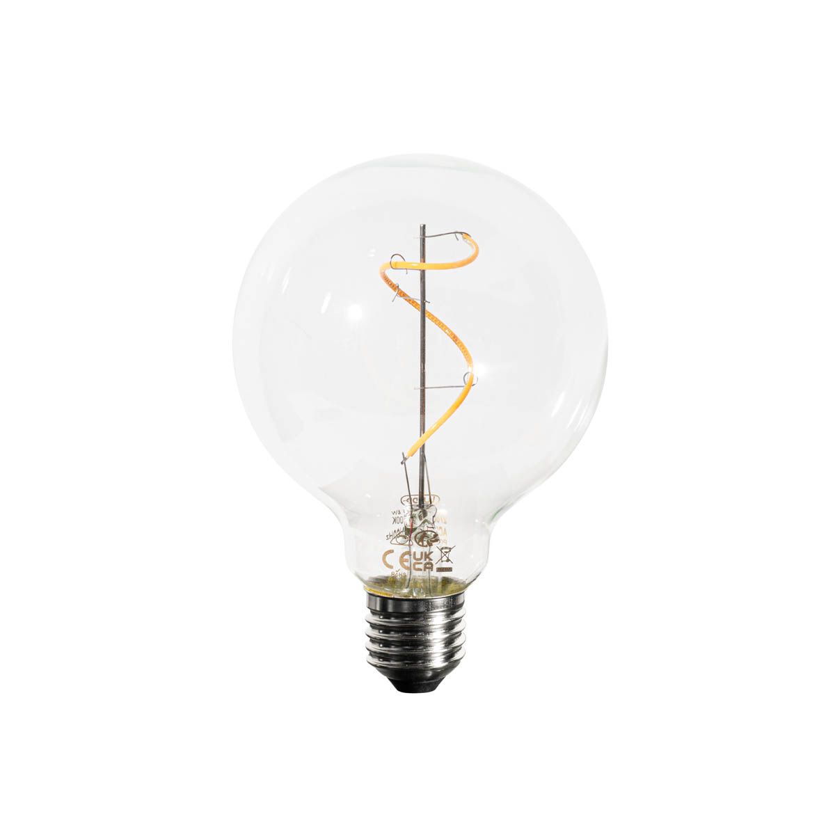 E27 dimbare LED spiraal filament G95 4W 270 lm 2200K