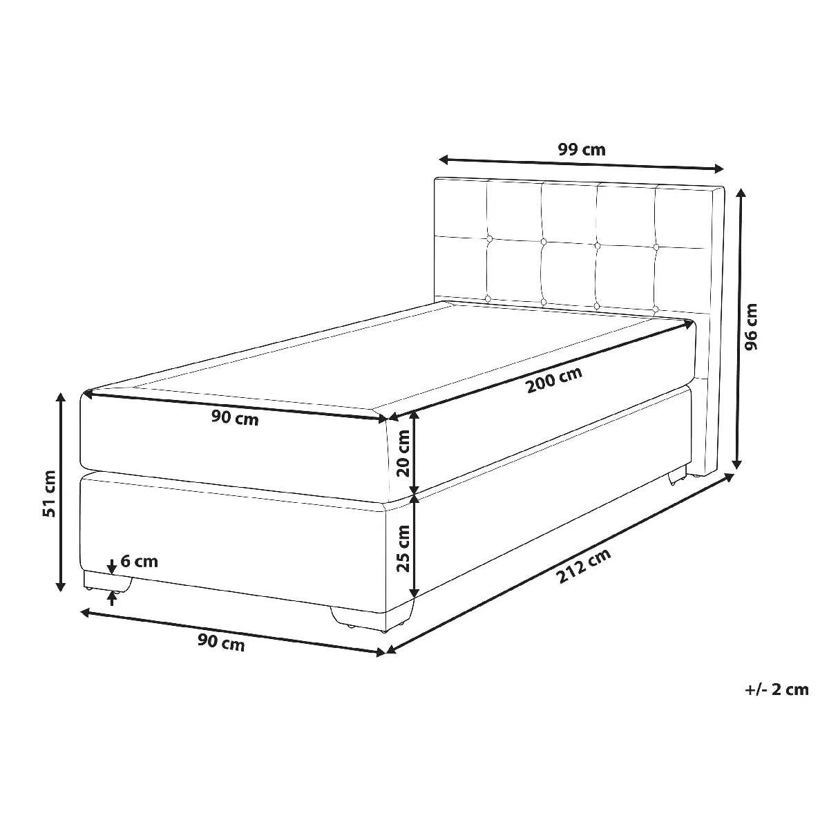 Beliani Lit Boxspring ADMIRAL 90x200 cm - Gris clair