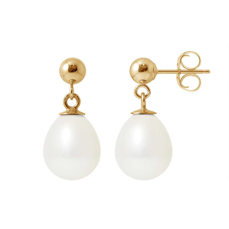 Boucles d'Oreilles Pendantes Perles de Culture Blanches et or jaune 750/1000